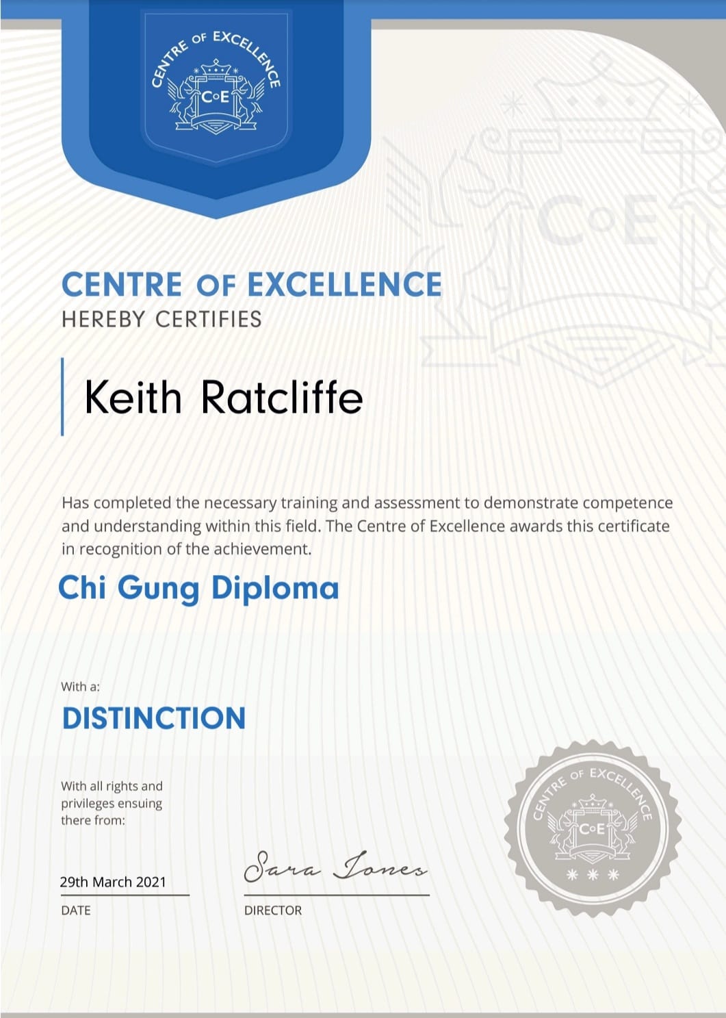 Chi Gung Diploma Certificate