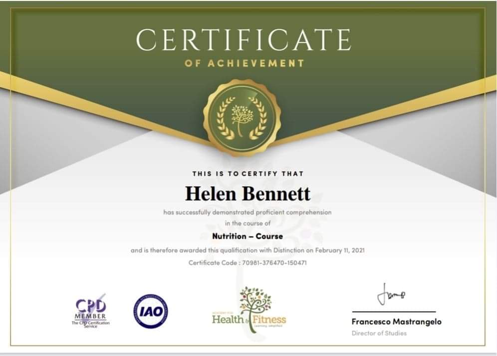 Helen Bennett Nutrition Certification