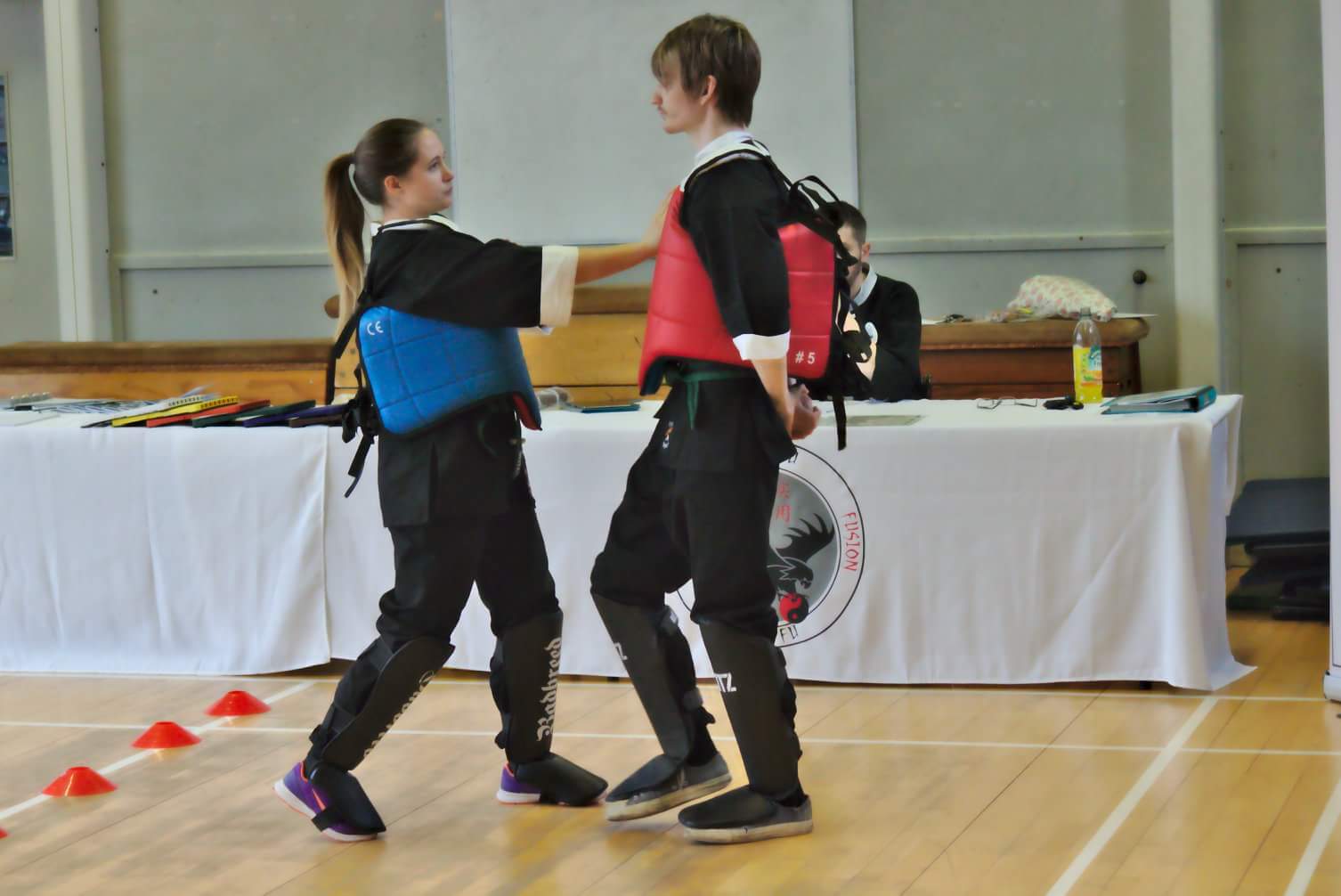 male and female sparring at fusion kung fu