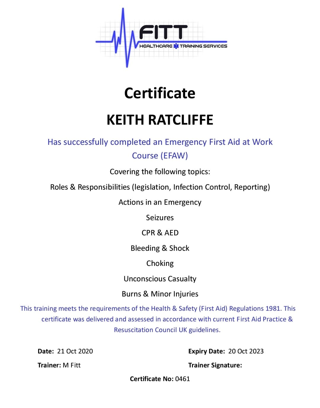 first aid trained certificate