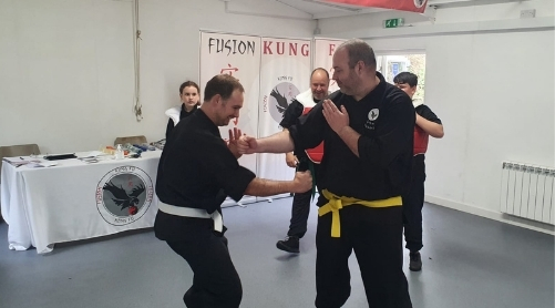 Adults Kung Fu training indoors in Norwich